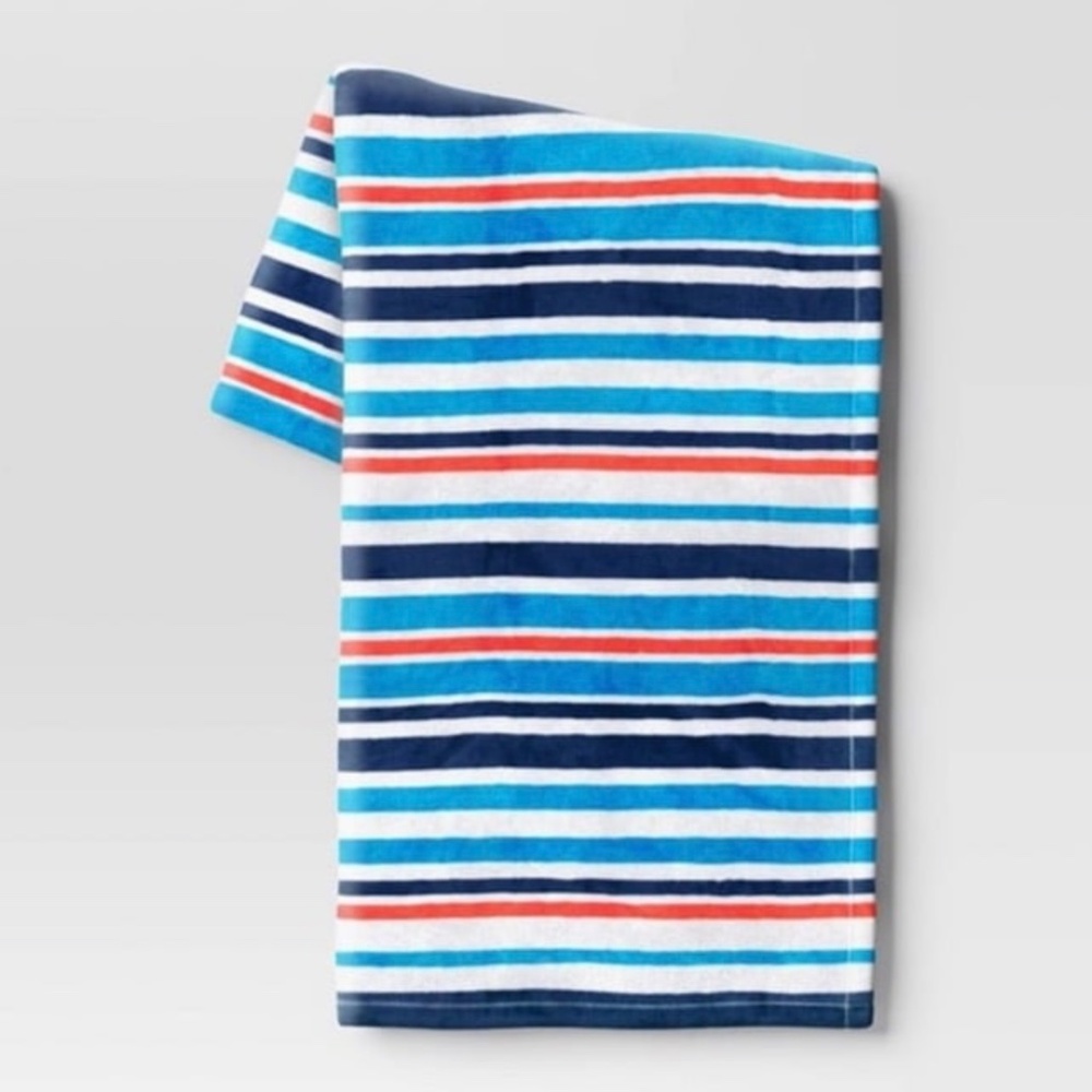 Beachy Striped Printed Plush Throw Blanket Red/Blue/White